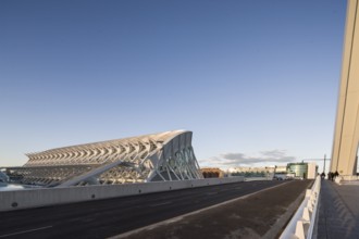 Modern white building under a blue sky in Valencia City of Arts and Sciences