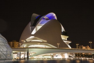 Valencia Spain Futuristic building at night with bright lighting in Valencia Opera House