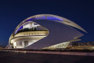 Valencia Spain Futuristically designed building with modern shapes illuminated at night nOpera