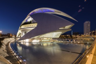 Valencia Spain Impressive futuristic building at night with illuminated city skyline Opera