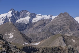 Landscape panorama, summit cross, Brennkogel, hiker, GroÃŸglockner, Pinzgau