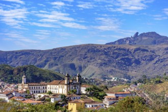 City of Ouro Preto seen from above with its mountains in the background, Ouro Preto, Minas Gerais,