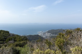 View of the sea and the town of Hama-Kanaya just in front of the summit of Mount Nokogiri, Mount