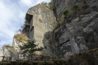 Tourist attraction, place of interest, historic Boshu quarry with inscription in the rock and rocky