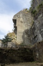 Tourist attraction, place of interest, historic Boshu quarry with inscription in the rock and rocky