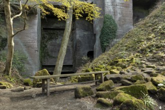Tourist attraction, place of interest, bench in the historic Boshu quarry and rocky mountain