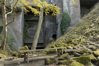 Tourist attraction, place of interest, bench in the historic Boshu quarry and rocky mountain