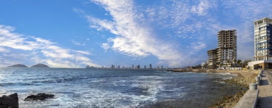 Mazatlan sea promenade, El Malecon, with ocean lookouts, tourist beaches and scenic landscapes