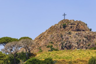 Giant steel cross on Monte Mar di Capanna, above Porto Azzurro, Elba Island, Tuscan Archipelago
