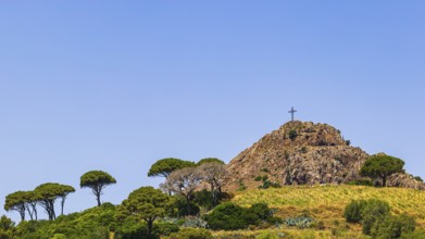 Giant steel cross on Monte Mar di Capanna, above Porto Azzurro, Elba Island, Tuscan Archipelago