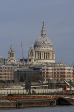Dome of St. Pauls cathedral overlooking the river Thames, City of London, England, United Kingdom