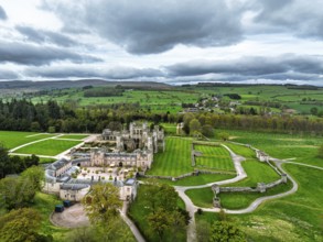 Lowther Castle and Gardens from a drone, Lowther, Cumbria, England, United Kingdom