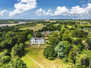 Feock from a drone, Carrick Roads, River Fal, Truro, Cornwall, UK