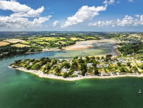 Feock from a drone, Carrick Roads, River Fal, Truro, Cornwall, UK