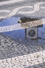 Tower of the town hall reflected in a puddle, Ponta Delgada, SÃ£o Miguel, Azores, Portugal