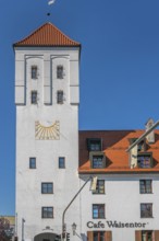The Waisentor with tiled roof and sundial, Kempten, AllgÃ¤u, Bavaria, Germany