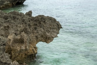 Sesoko's tail, rock formation, rugged cliffs of volcanic rock at the southern tip of Sesoko-jima,