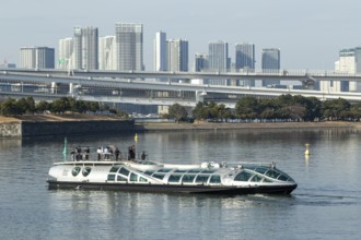 Futuristic Tokyo Cruise Water Bus Queen Emeraldas, excursion boat for harbour cruises in Tokyo Bay,
