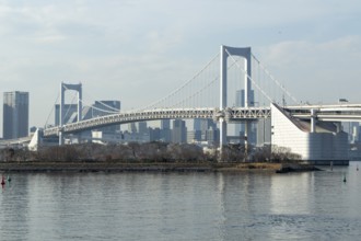 Landmark, Architecture, View of the Rainbow Brigde over Tokyo Bay, Odaiba, Minato City, Tokyo,