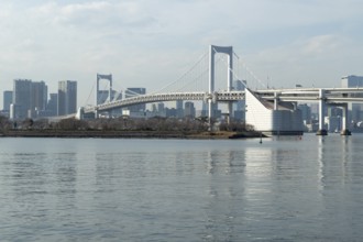 Landmark, Architecture, View of the Rainbow Brigde over Tokyo Bay, Odaiba, Minato City, Tokyo,