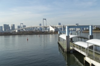 Landmark, Architecture, View of the Rainbow Brigde over Tokyo Bay, Odaiba, Minato City, Tokyo,