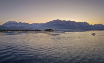 Seascape sunset panorama over the Mediterranean Sea near Kemer, Turkey. Panoramic view to the