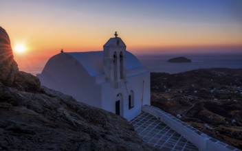 Sunrise over a small chapel, Kato Chora, Serifos, Cyclades Islands, Greece