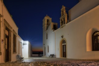 Evening light at the main square of the village Plaka, Milos, Cyclades Islands, Greece