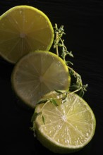 Three lime slices with green decoration
