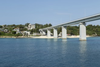 Architecture, Sesoko Bridge and Anchi-hama Beach, sandy beach of Sesoko-jima, Sesoko Island,