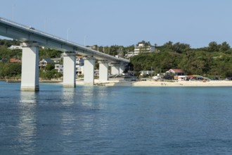 Architecture, Sesoko Bridge and Anchi-hama Beach, sandy beach of Sesoko-jima, Sesoko Island,