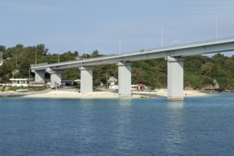 Architecture, Sesoko Bridge and Anchi-hama Beach, sandy beach of Sesoko-jima, Sesoko Island,