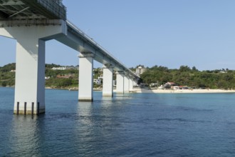 Architecture, Sesoko Bridge and Anchi-hama Beach, sandy beach of Sesoko-jima, Sesoko Island,