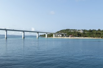 Architecture, Sesoko Bridge and Anchi-hama Beach, sandy beach of Sesoko-jima, Sesoko Island,