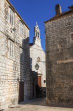 Church tower, bell tower, Crkva sv. Roka, Starigrad, Island of Hvar, Dalmatia, Croatia