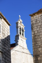 Church tower, bell tower, Crkva sv. Roka, Starigrad, Island of Hvar, Dalmatia, Croatia