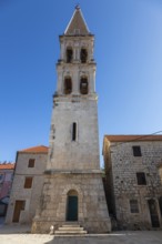 Bell tower, Church of St Stephen, Starigrad, Island of Hvar, Dalmatia, Croatia