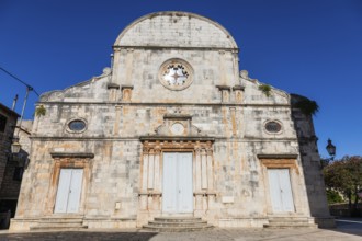 Church facade, Church of St Stephen, Starigrad, Island of Hvar, Dalmatia, Croatia