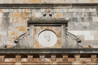 Church faÃ§ade, detail, Church of St Stephen, Starigrad, island of Hvar, Dalmatia, Croatia