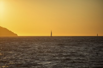 Sunset over the sea, sailing ship, near Starigrad, Dalmatia, Croatia