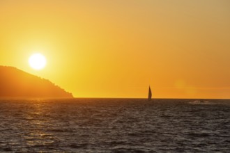 Sunset over the sea, sailing ship, near Starigrad, Dalmatia, Croatia