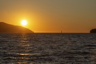 Sunset over the sea, sailing ship, near Starigrad, Dalmatia, Croatia