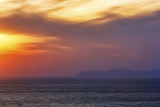 Sunset at the sea, wipe effect, full-frame, Oia, Thira, Santorini, Cyclades, Greece