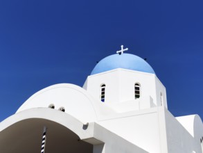 Church of St Gerasimos with blue dome, Firostefani, Thira, Santorini, Cyclades, Greece