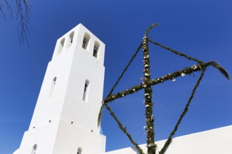 Bell tower of the church of St Gerasimos, Firostefani, Thira, Santorini, Cyclades, Greece