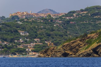 The village of Innamorata with beach, above the village of Capoliveri, Elba Island, Tuscan