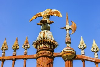 Iron eagle and spears at the entrance gate of Napoleon Bonaparte's summer residence, San Martino,