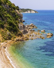 Rocky cliffs at Capo Bianco, Portoferraio, Elba Island, Tuscan Archipelago National Park, Tuscany,