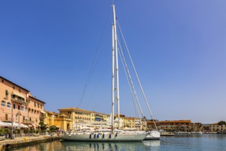 Sailing yachts anchored in the harbour of Portoferraio, Elba Island, Tuscan Archipelago National