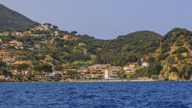 The village of Sant' Andrea with beach, Elba Island, Tuscan Archipelago National Park, Tuscany,